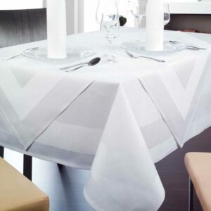 Linco Tischdecke LAGOS Damast 4 x Atlaskante Weiß